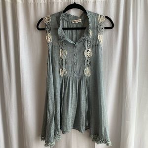 Embroidered denim top